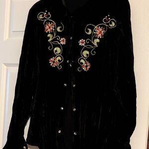 Roper Black Blouse with Red and Green Embroidery